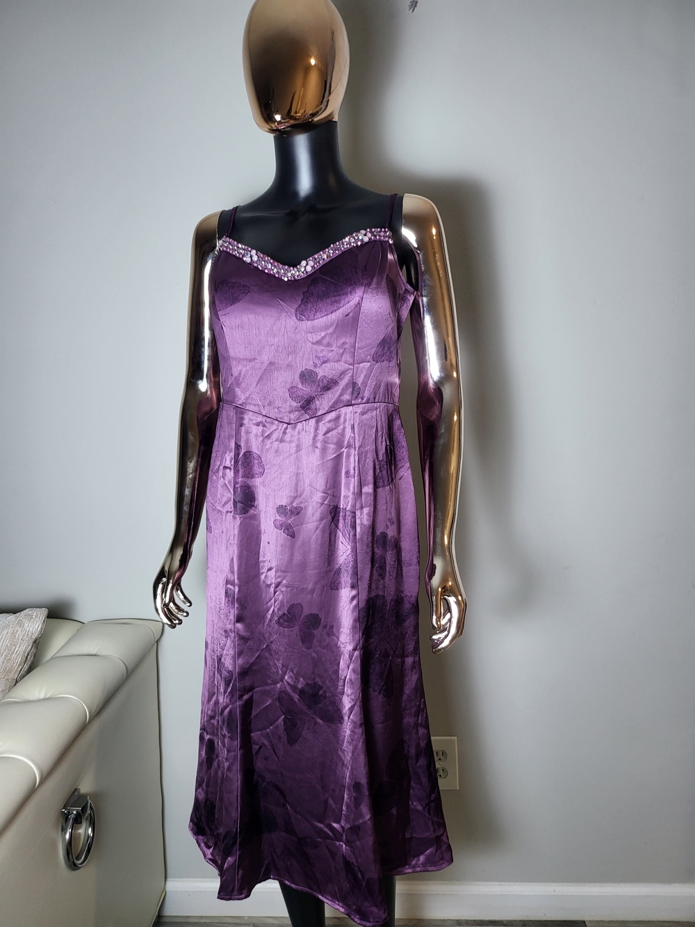 Purple Satin Beaded Sweetheart Evening Dress